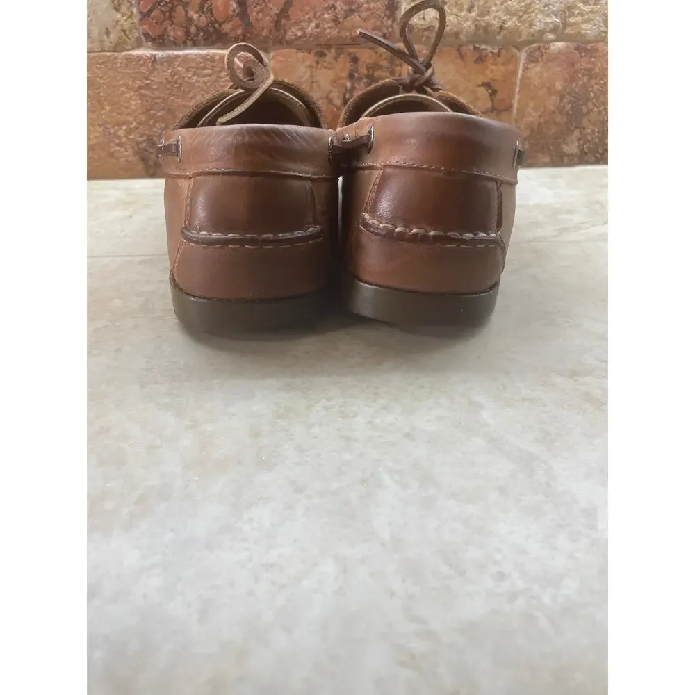 L.L.Bean Men’s 9.5 Brown Leather Boat Shoes Moc Toe Lace Up Deck Shoes